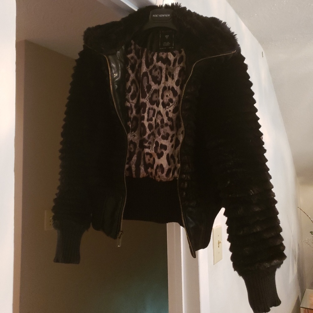 Black faux fur Guess coat